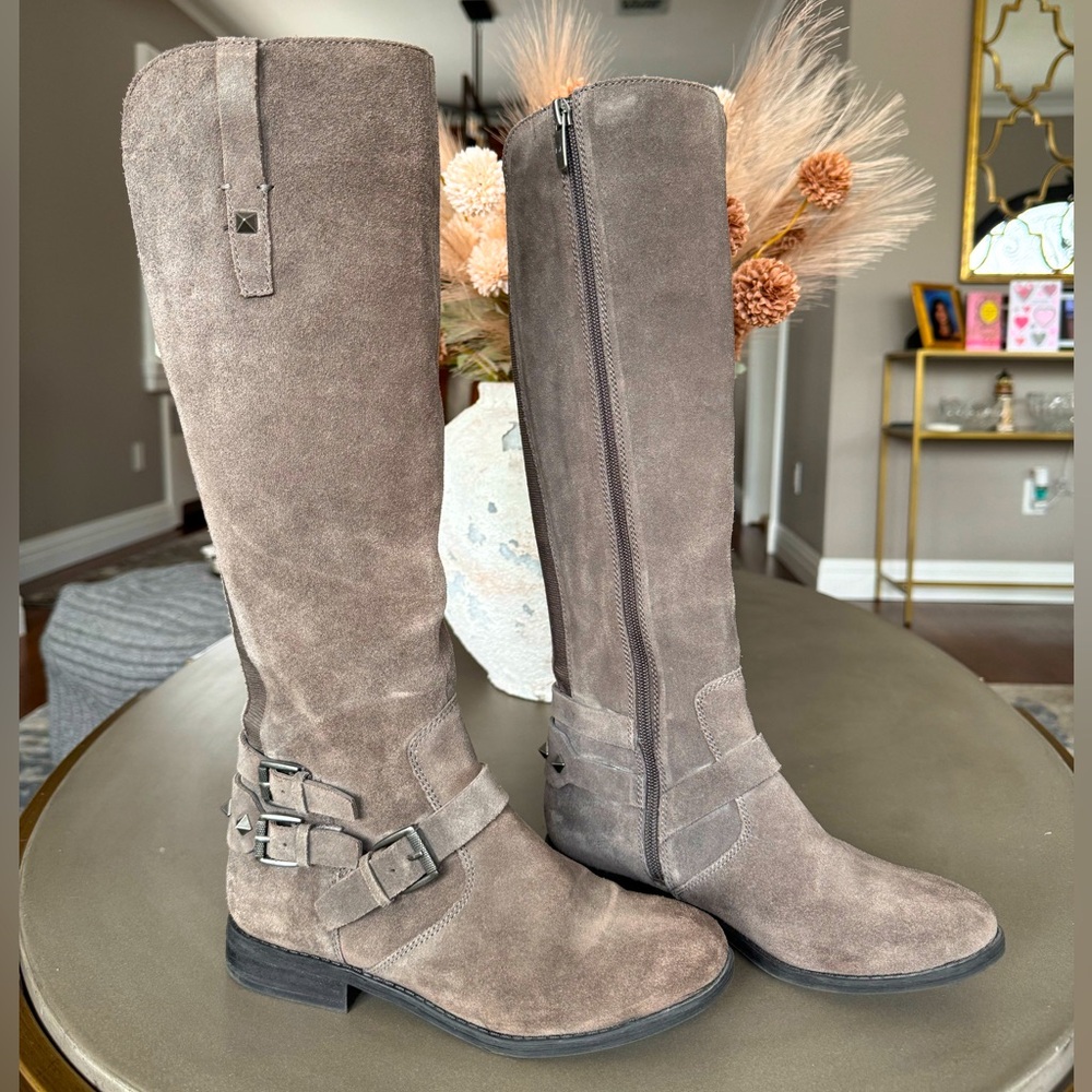 Marc Fisher tall suede boots gray/taupe size 5.5